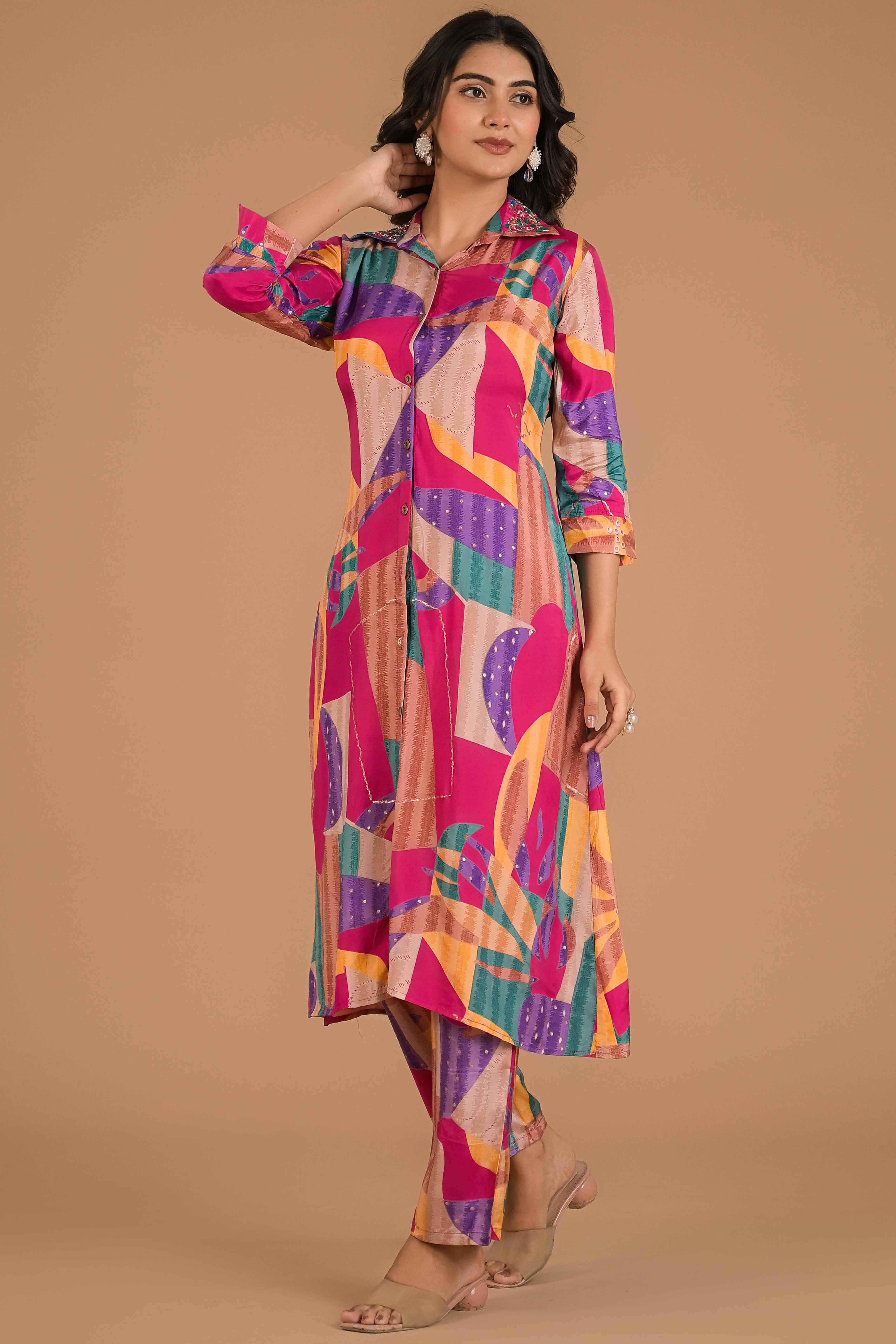 Multicolor Abstract Printed Muslin Co-Ord Set