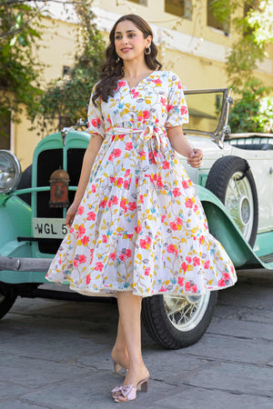 Pink Floral Printed Pure Cotton Maxi Dress