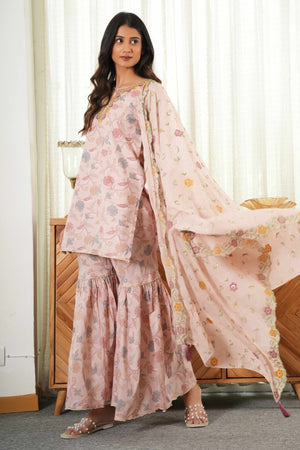 Elegant Baby Pink Floral Printed Pure Cotton Sharara Suit for Festive Charm