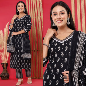 Black Printed Pure Cotton Suit
