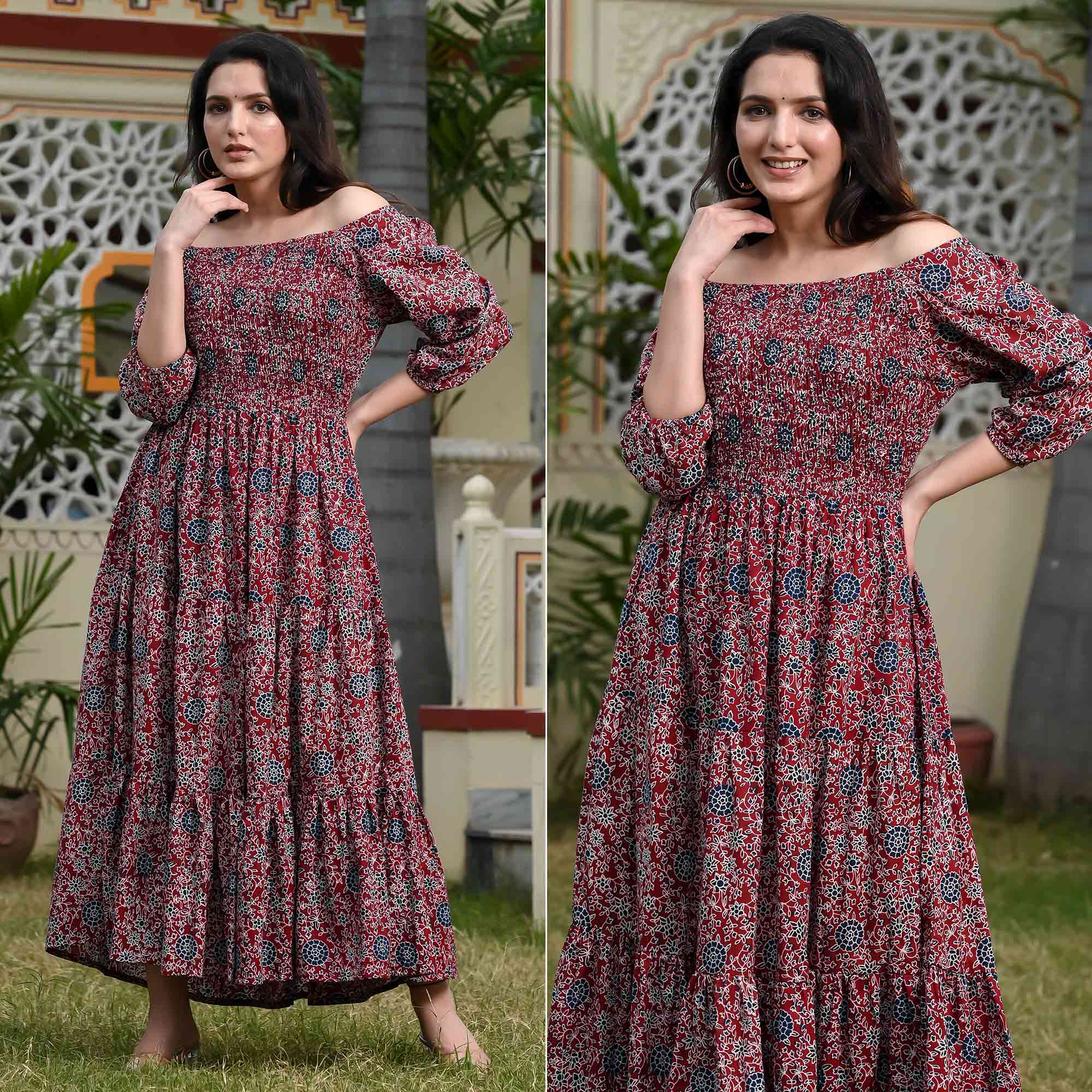 Red Floral Printed Pure Cotton Dress