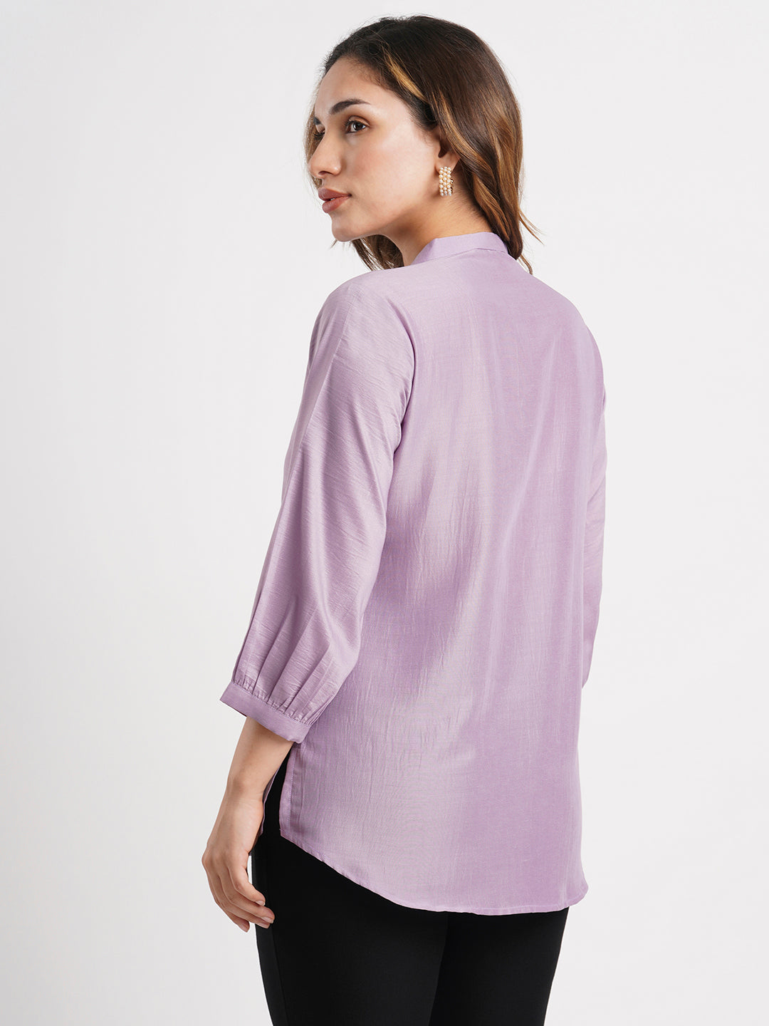 Lavender Solid Poly Chinon Straight Top