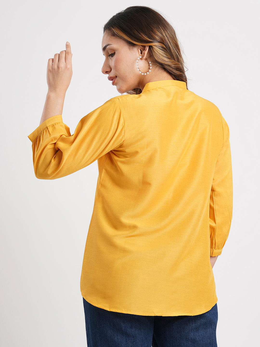 Mustard Solid Poly Chinon Straight Top