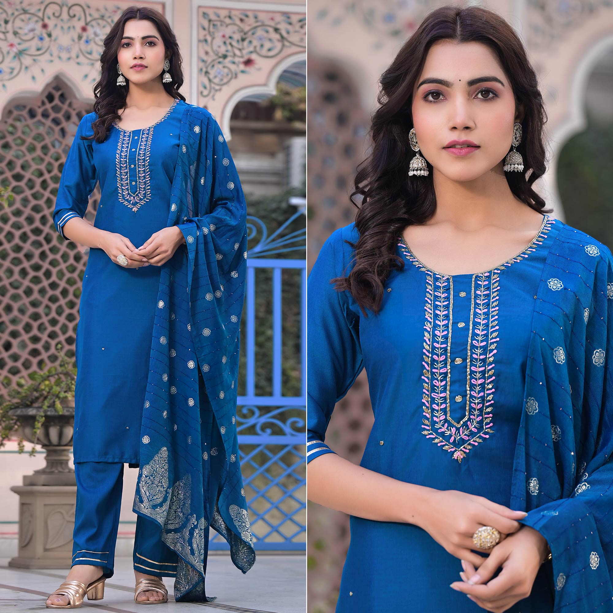 Morpich Embroidered Chinon Salwar Suit With Handcrafted