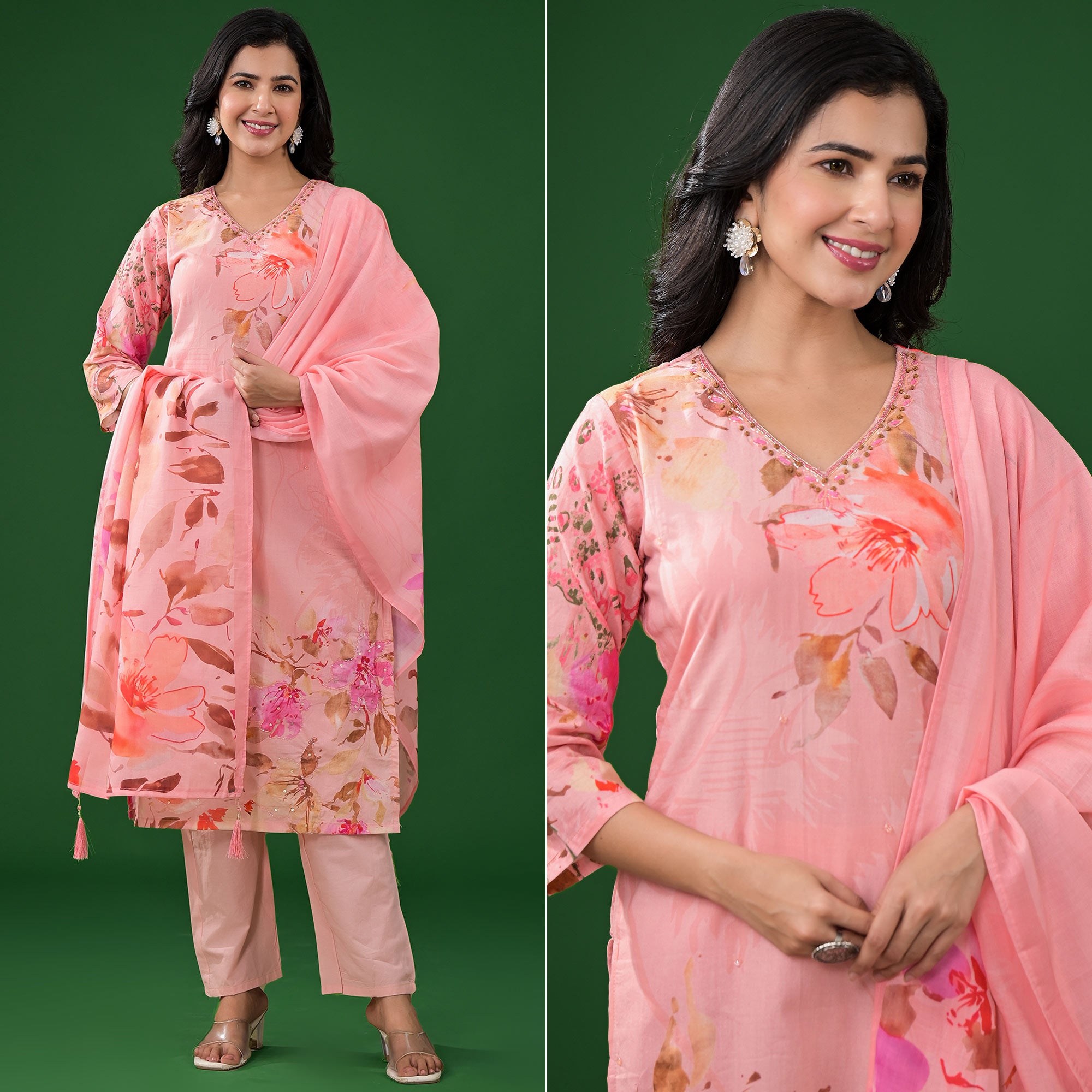 Pink Floral Printed Pure Cotton Salwar Suit