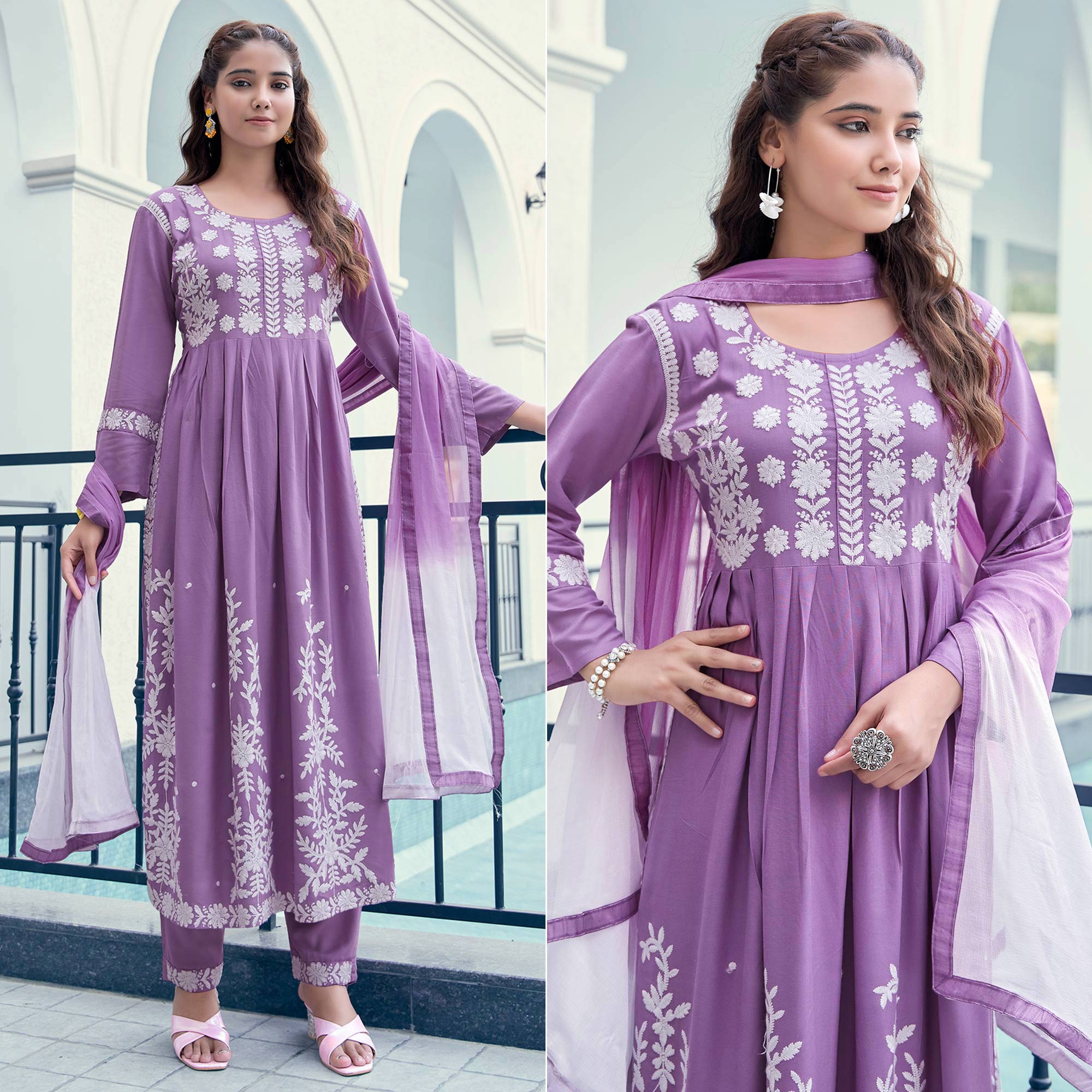 Purple Embroidered Rayon Salwar suit