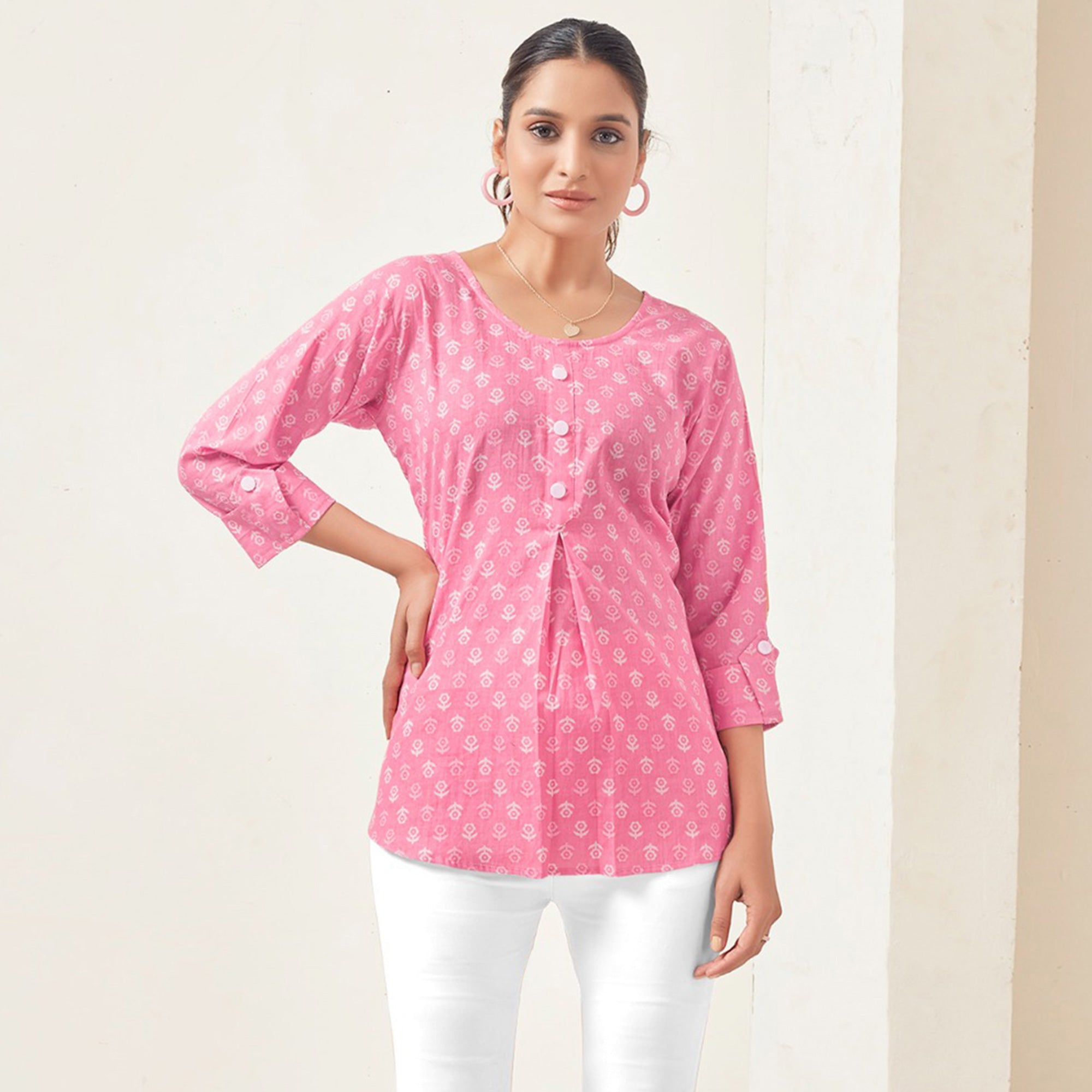 Pink Floral Printed Pure Cotton Top