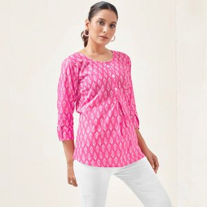 Pink Floral Printed Pure Cotton Top