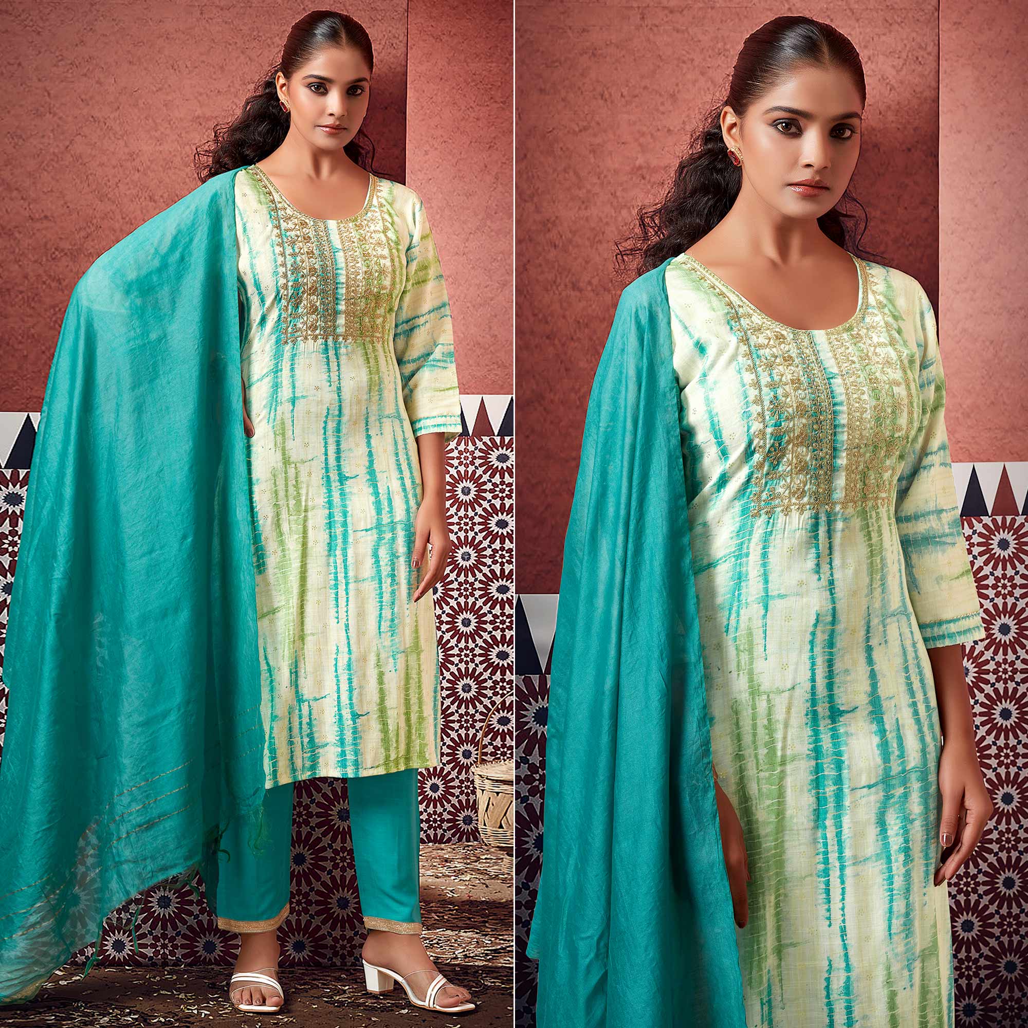 White mugal print cotton churidar dress design with cotton dupatta |  Kiran's Boutique