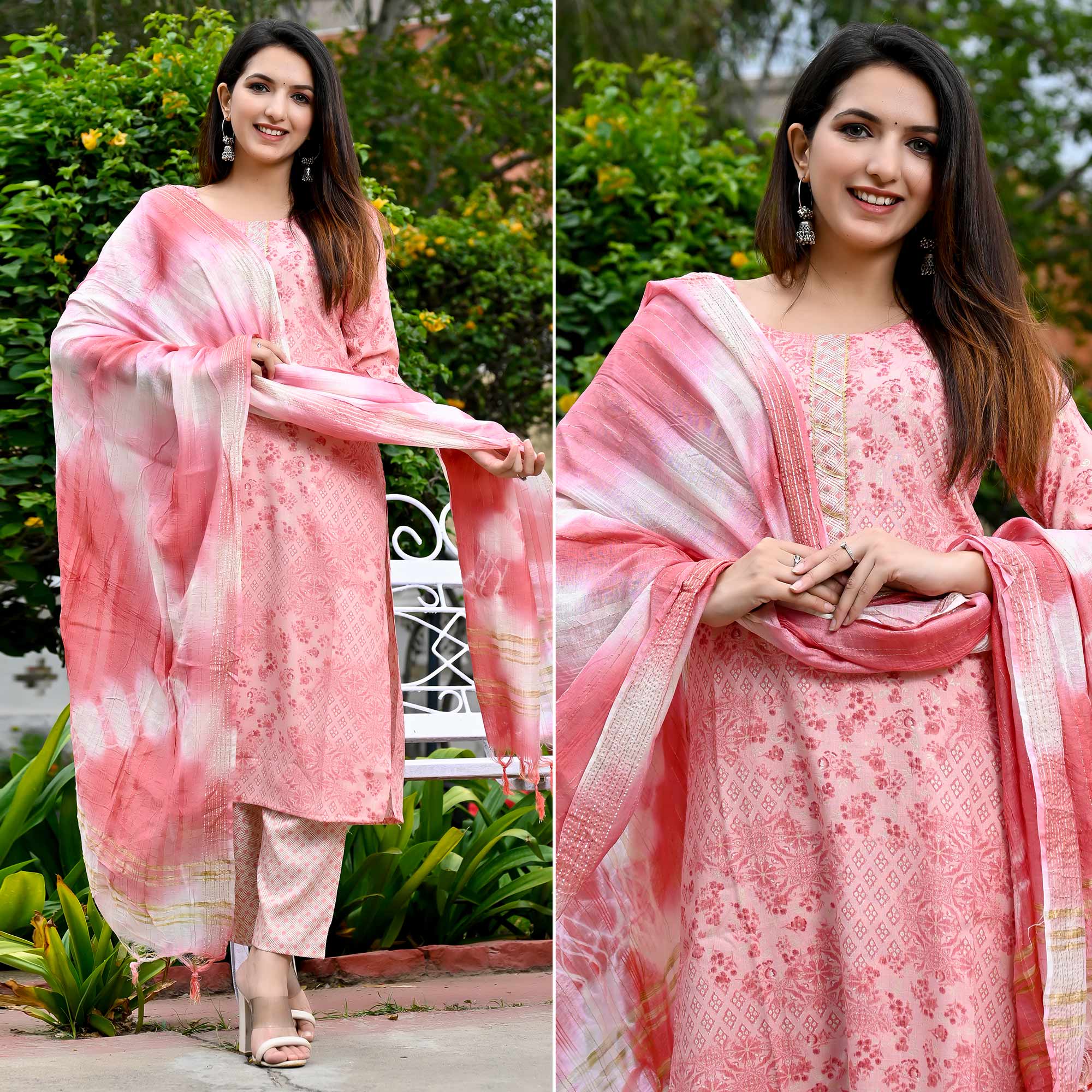 Pink Floral Printed Rayon Suit