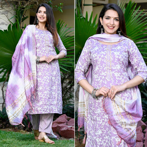 Lavender Floral Printed Rayon Suit