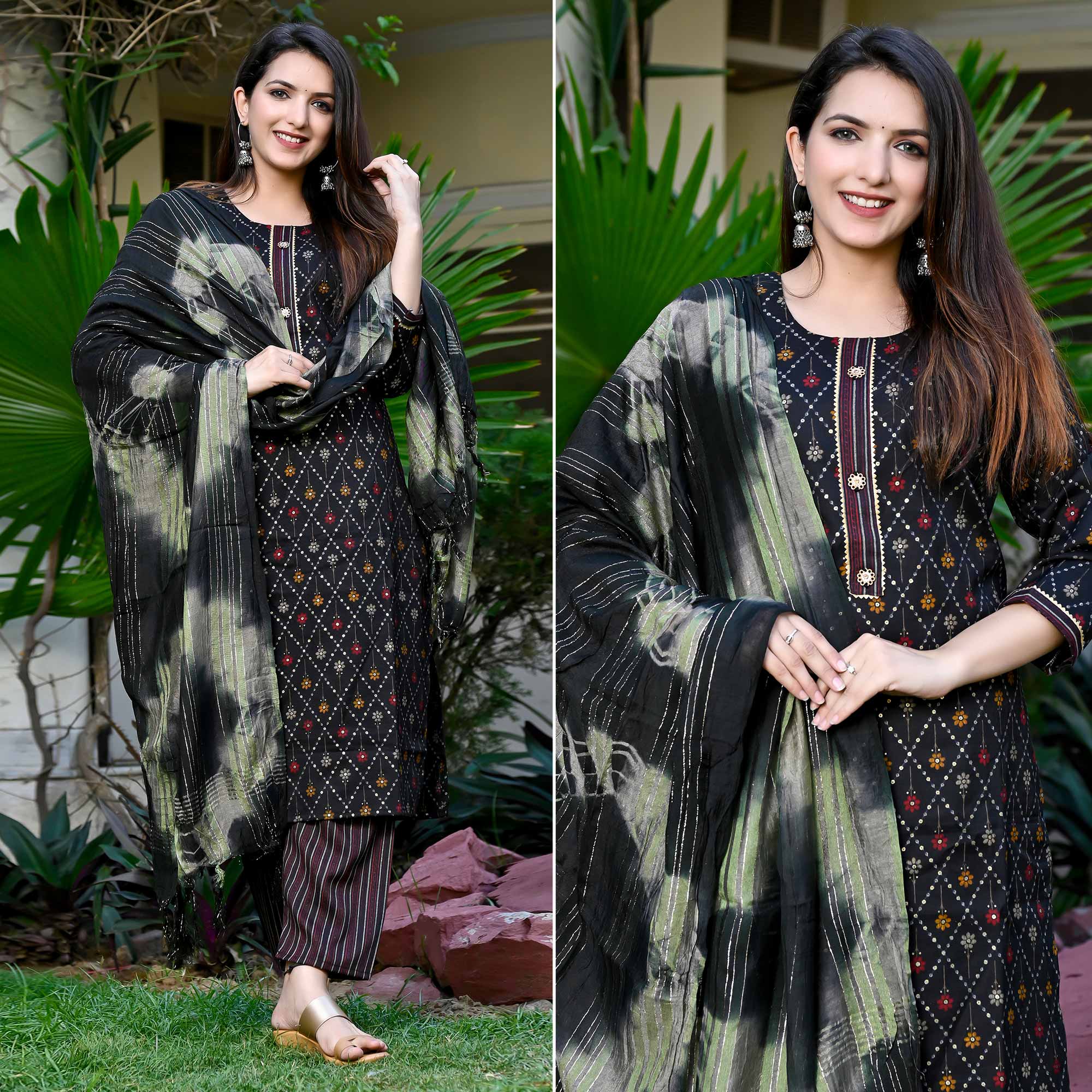 Black Foil Printed Rayon Suit