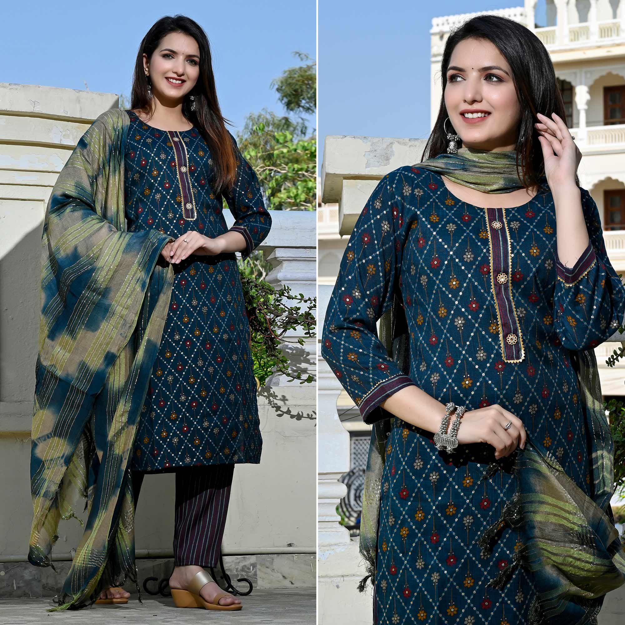 Blue Foil Printed Rayon Suit