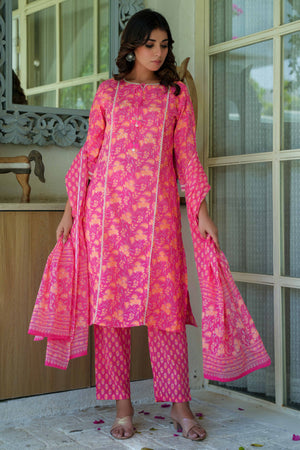 Pure Cotton Pink Floral Printed Straight Salwar Suit for the Perfect Blend of Comfort and Style