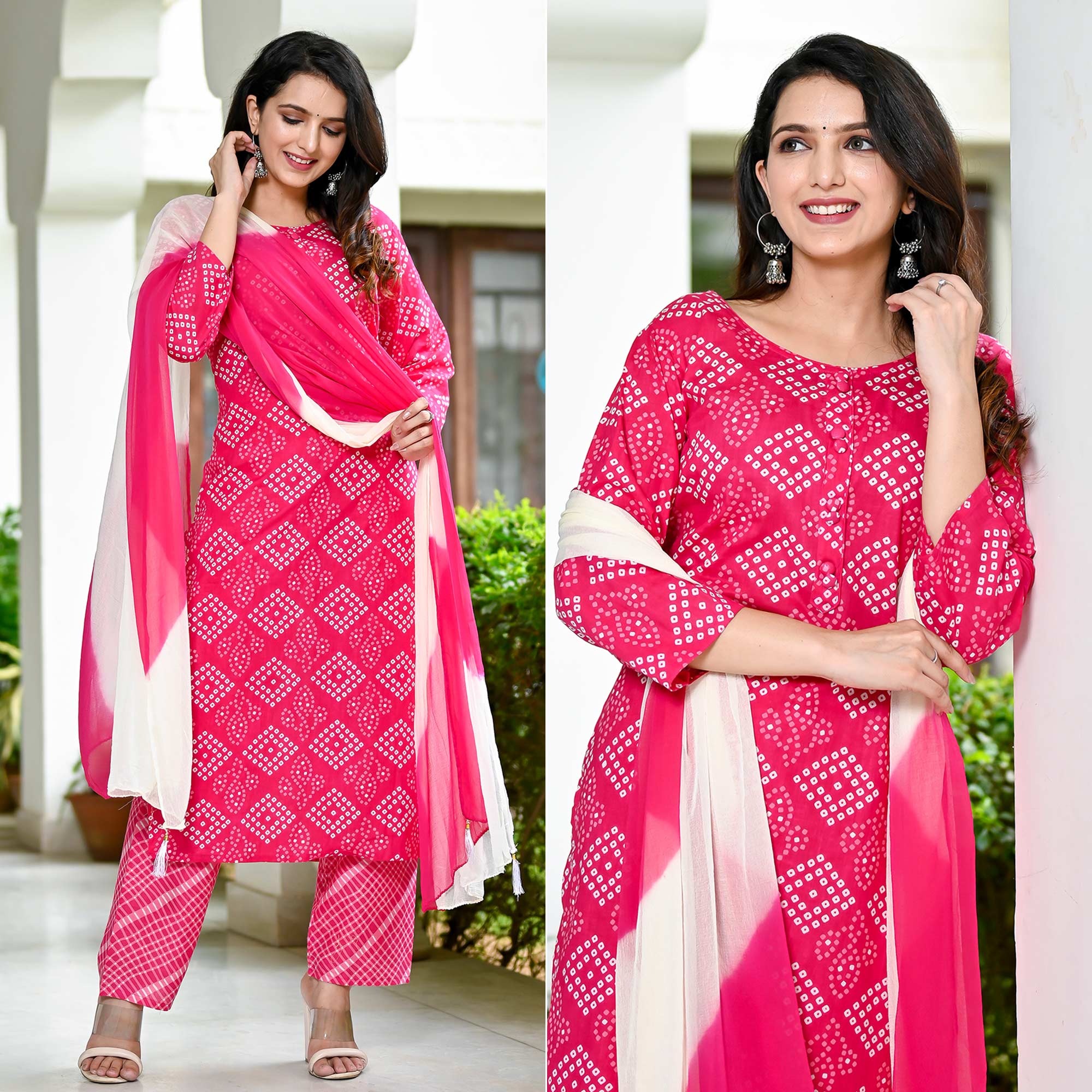 Pink Bandhani Printed Pure Cotton Salwar Suit