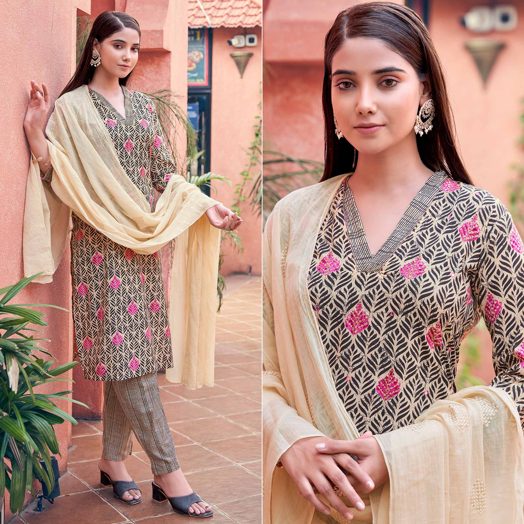 Chikoo Floral Printed Pure Cotton Suit