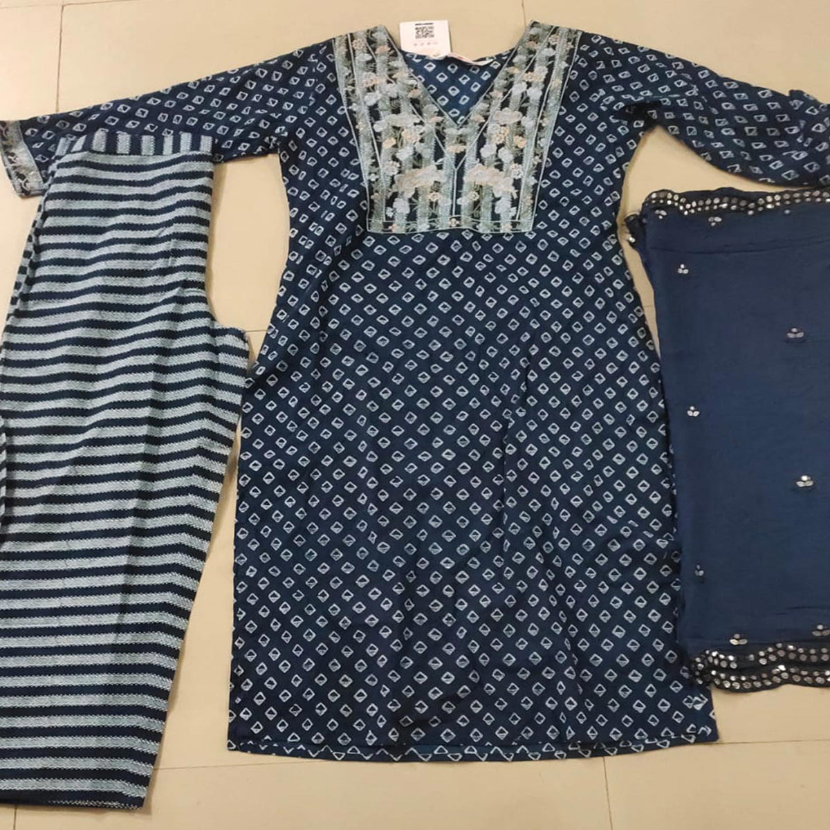 Navy Blue Printed Pure Cotton Salwar Suit