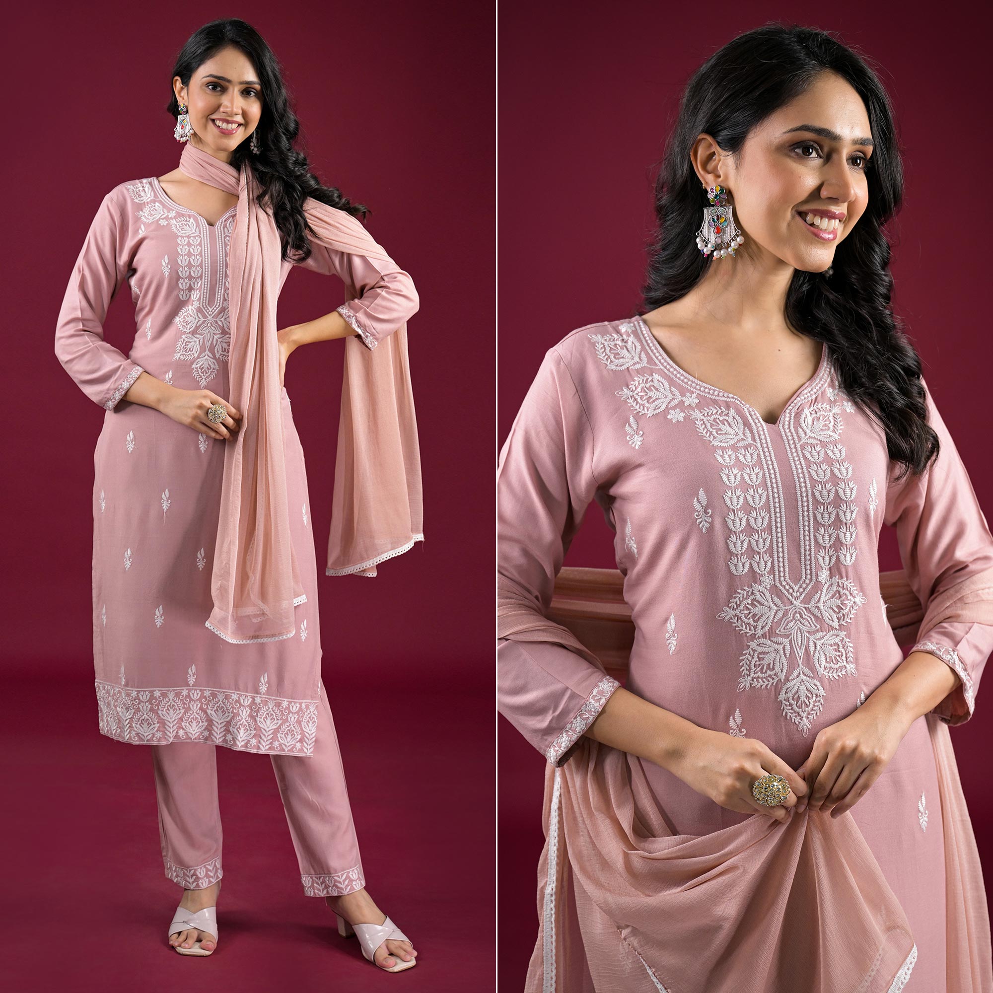 Mauve Floral Embroidered Rayon Salwar Suit