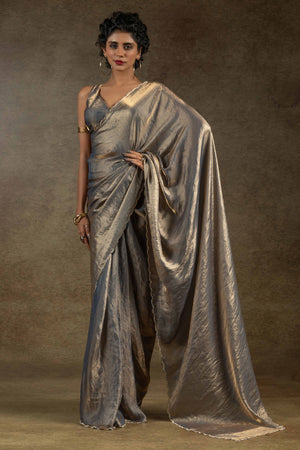 Lava Grey Solid With Diamond Work Satin Ready To Wear Saree