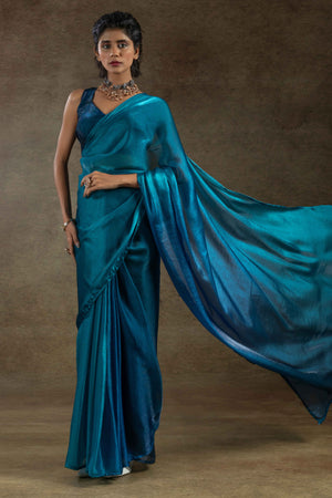 Sky Blue Ready-to-Wear Chiffon Saree in Minimal Solid Pattern for a Classy Vibe