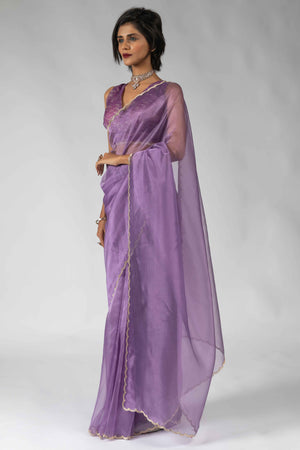 Lavender Solid With Intricate Zarkan Border Organza Ready To Wear Saree