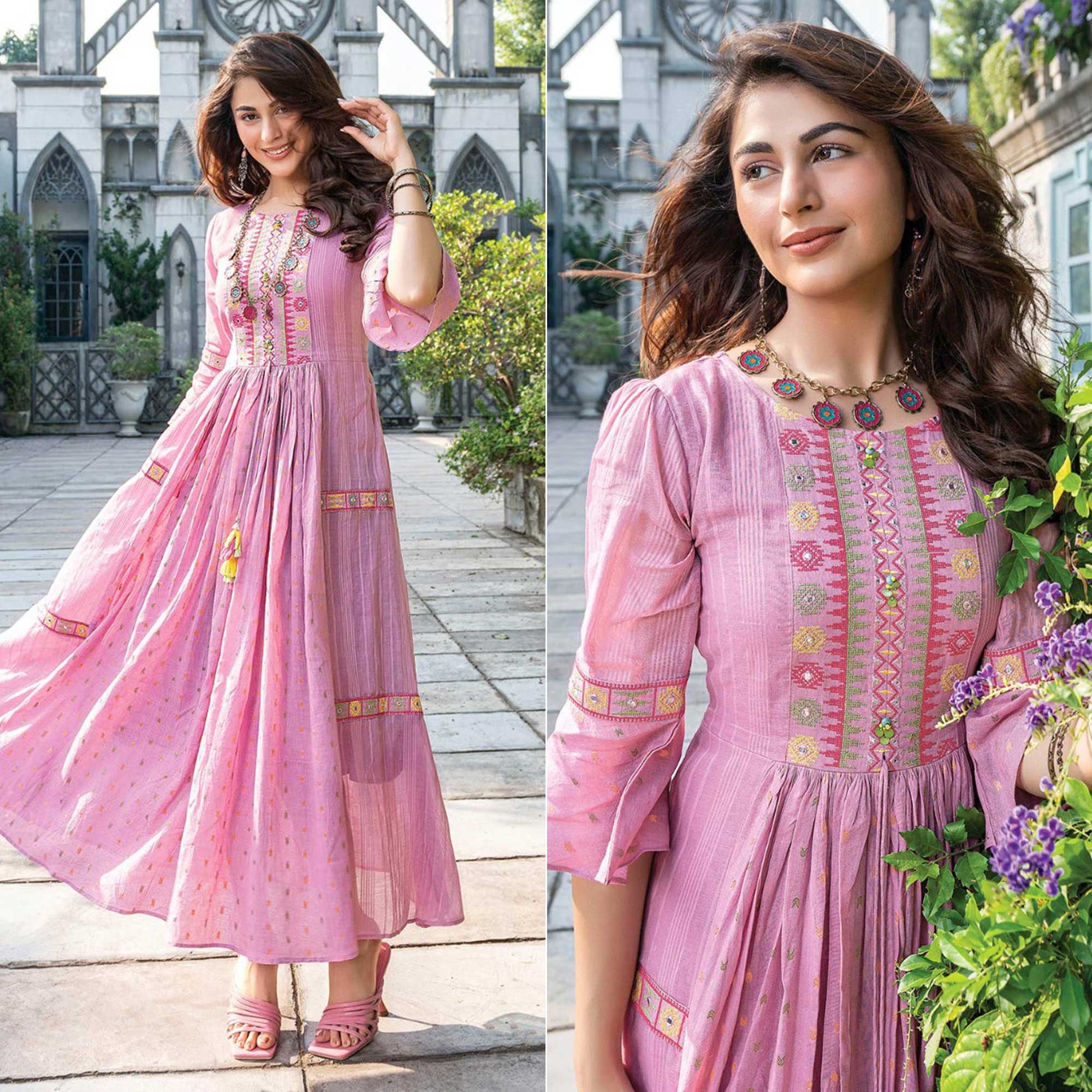 Pink Embroidered Cotton Gown