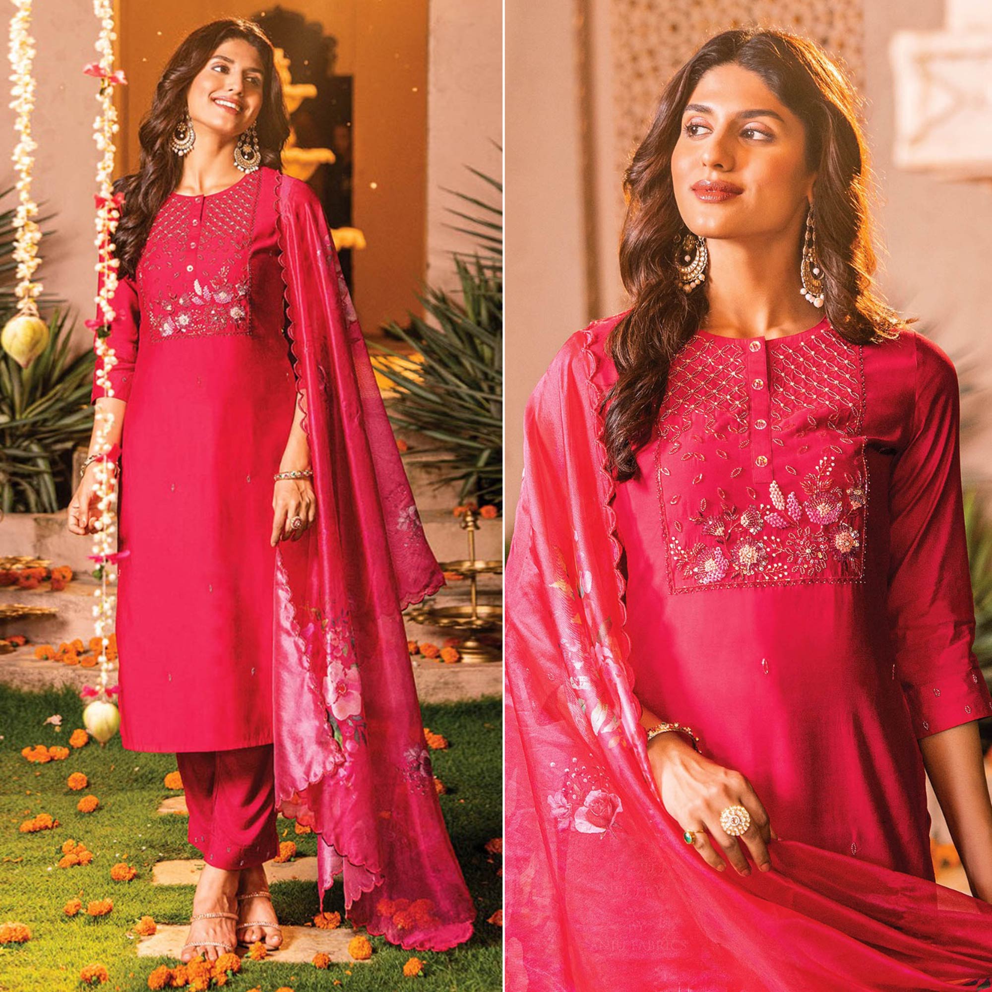 Pink Handwork Embroidered Viscose Salwar Suit