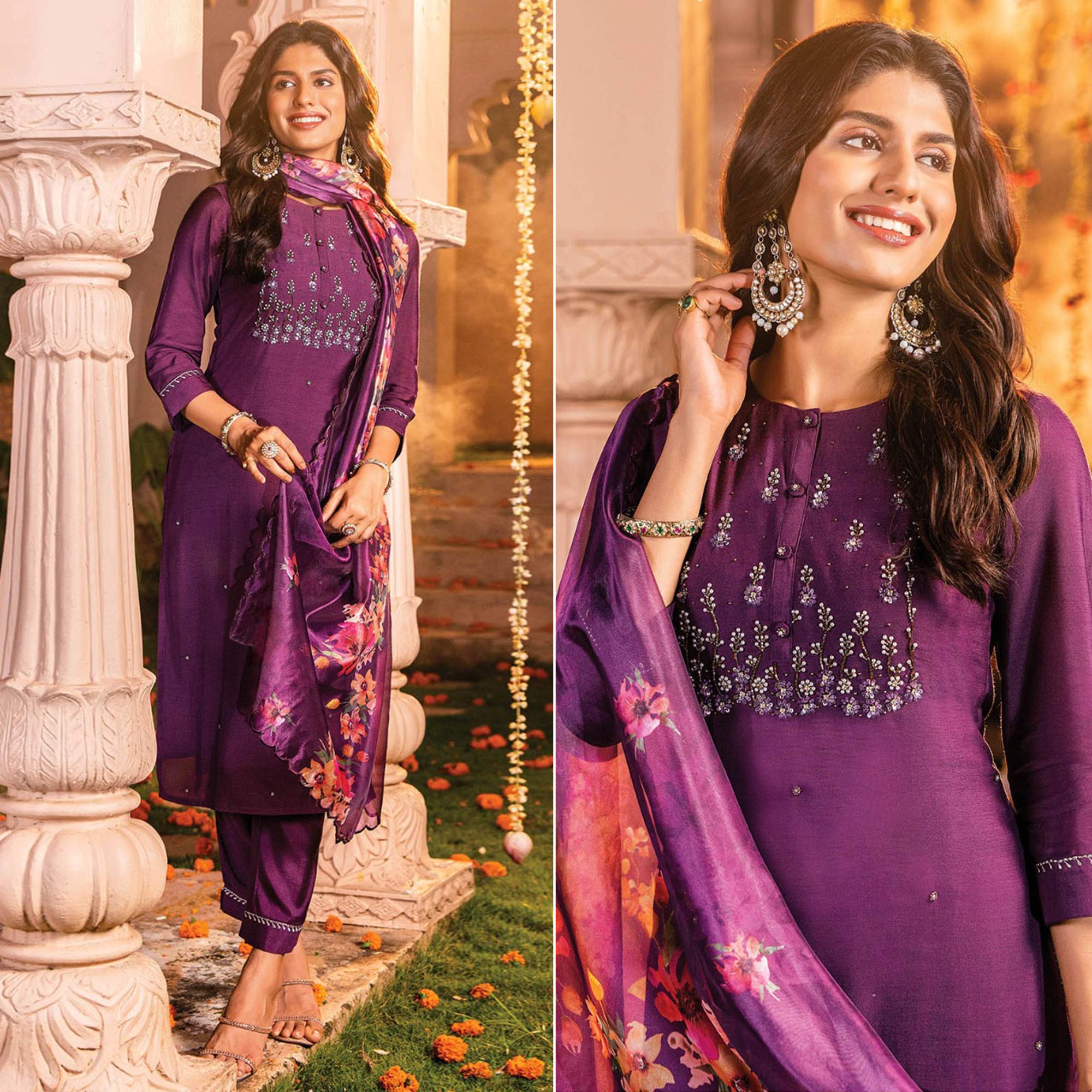 Purple Handwork Embroidered Viscose Salwar Suit
