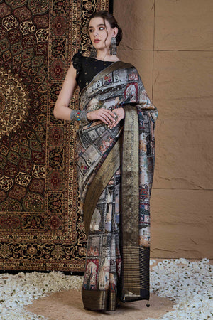 Black Abstract Print Printed Viscose Saree