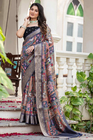 Multicolor Abstract Print Printed Viscose Saree
