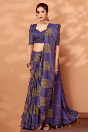 Lavender Handfeel Cotton Silk Saree Adorned with Traditional Ajrakh Motifs