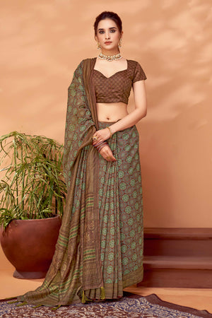 Brown Handfeel Cotton Silk Saree Adorned with Traditional Ajrakh Motifs
