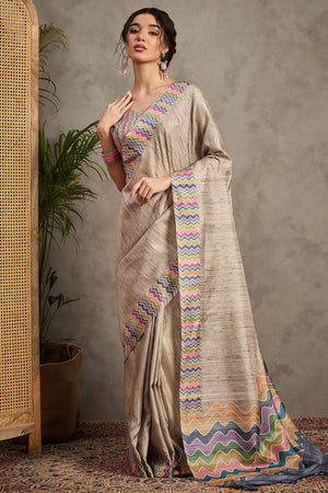 Elegant Handwoven Beige Cotton Silk Saree with Classic Weaves