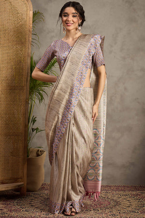 Beige Ethnic Cotton Silk Saree with Intricate Handwoven Details