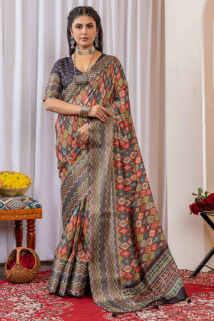 Multicolor Cotton Silk Saree with Digital Abstract Prints