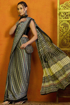 Grey Printed Modal Satin Saree