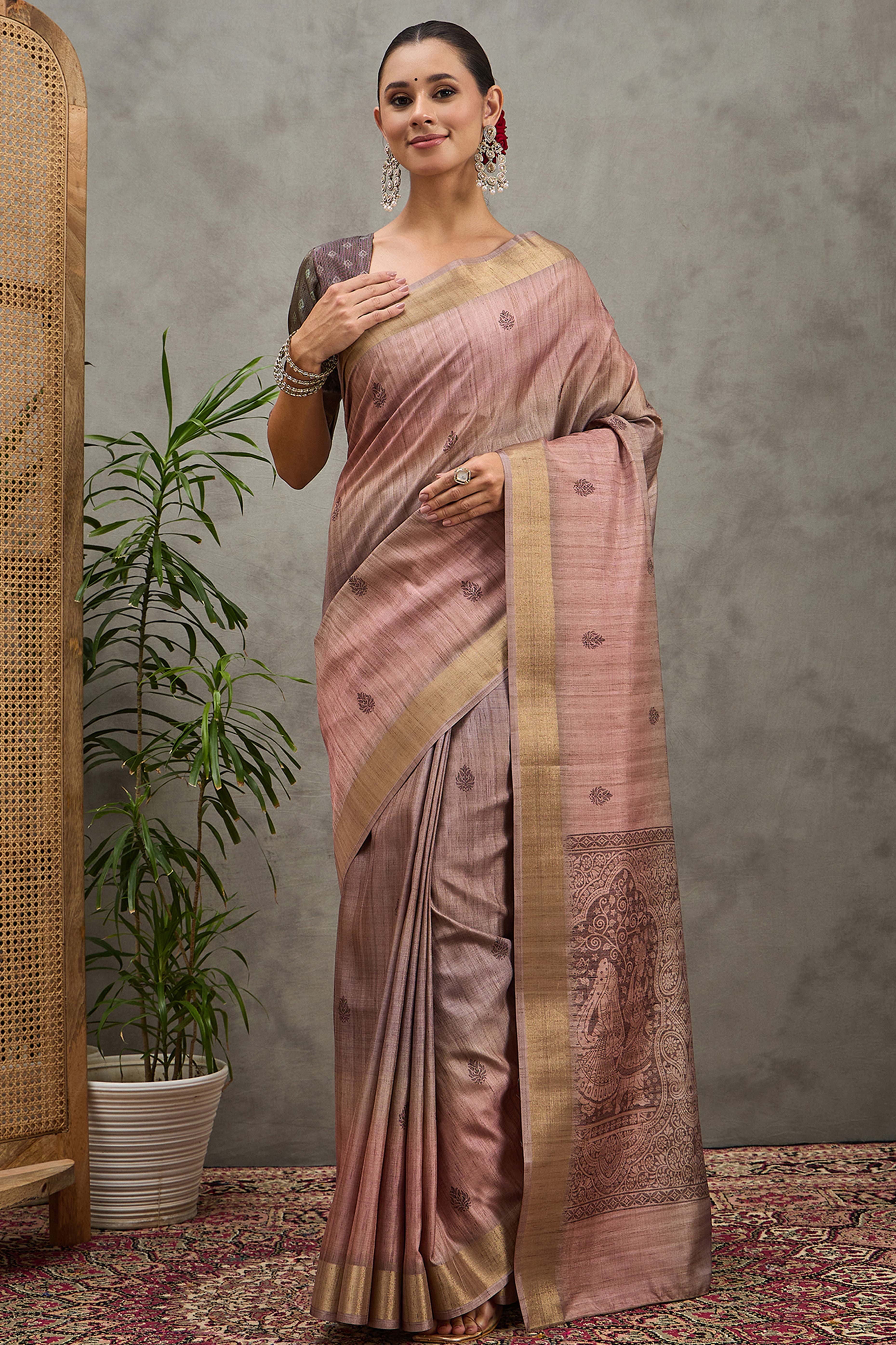Purple Festive Wear Art Silk Saree Featuring Intricate Floral Weaving