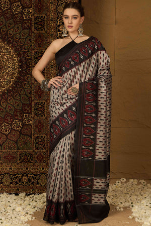 Grey Printed Bhagalpuri Silk Saree