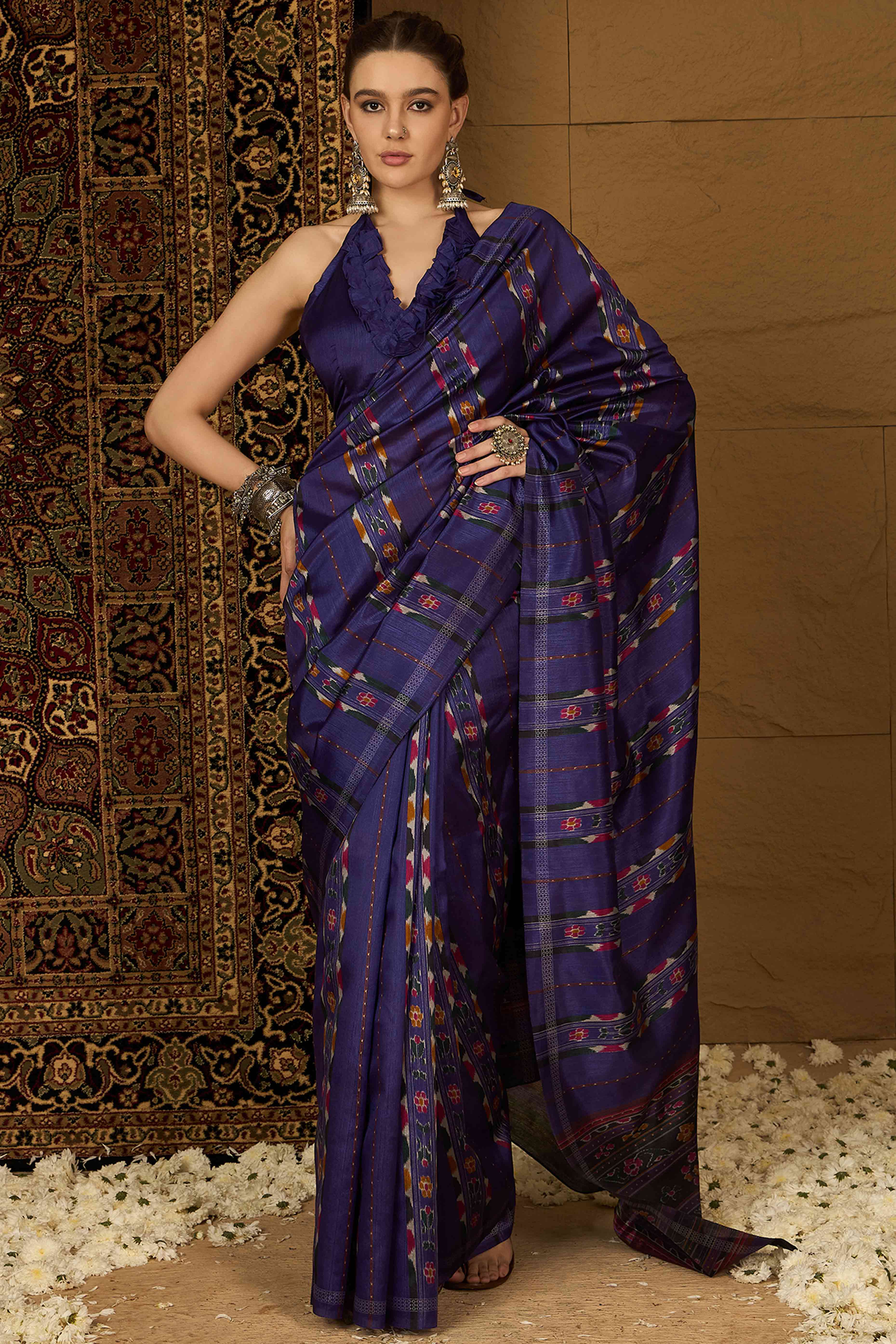 Purple Floral Printed Bhagalpuri Silk Saree