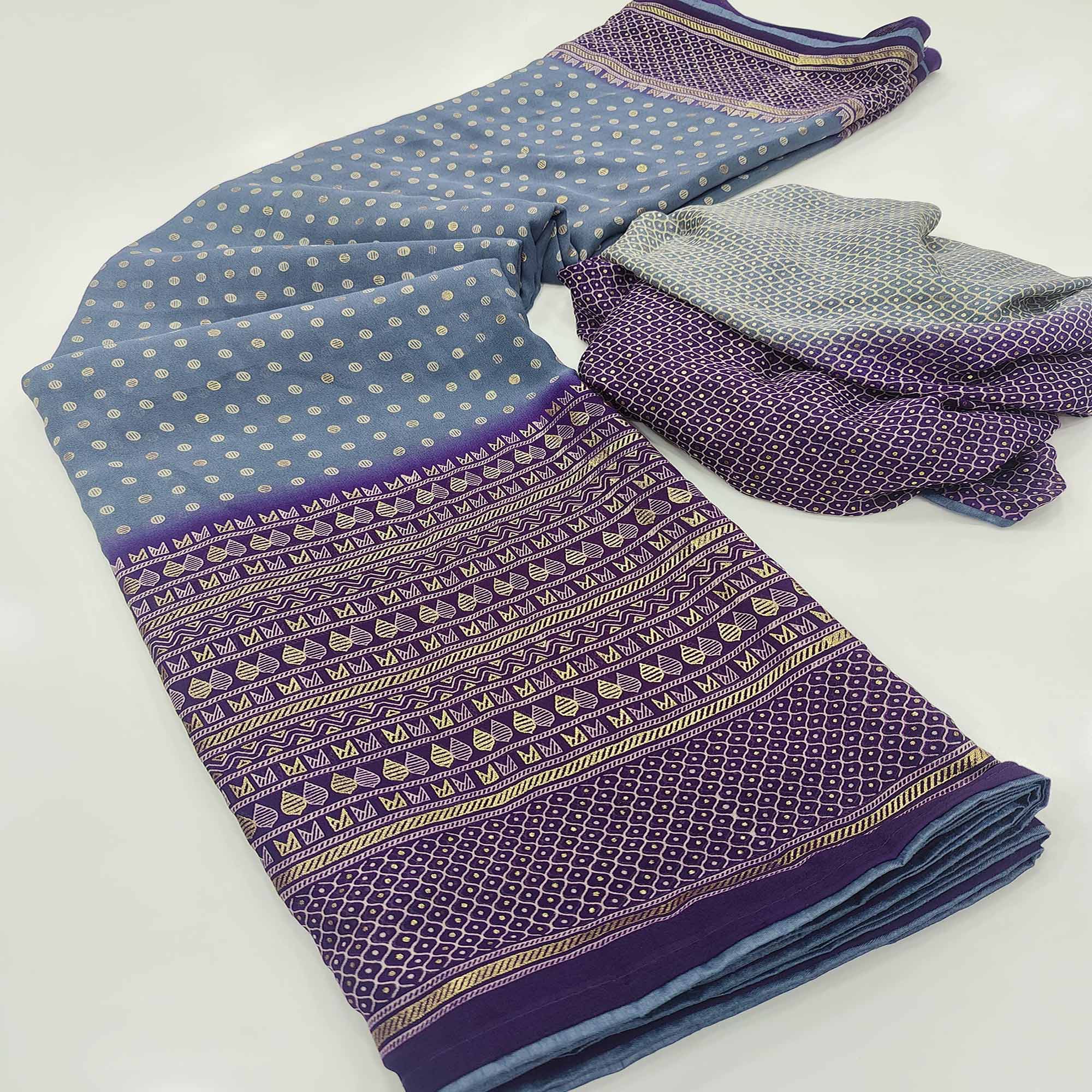 Grey Foil Printed Georgette Saree
