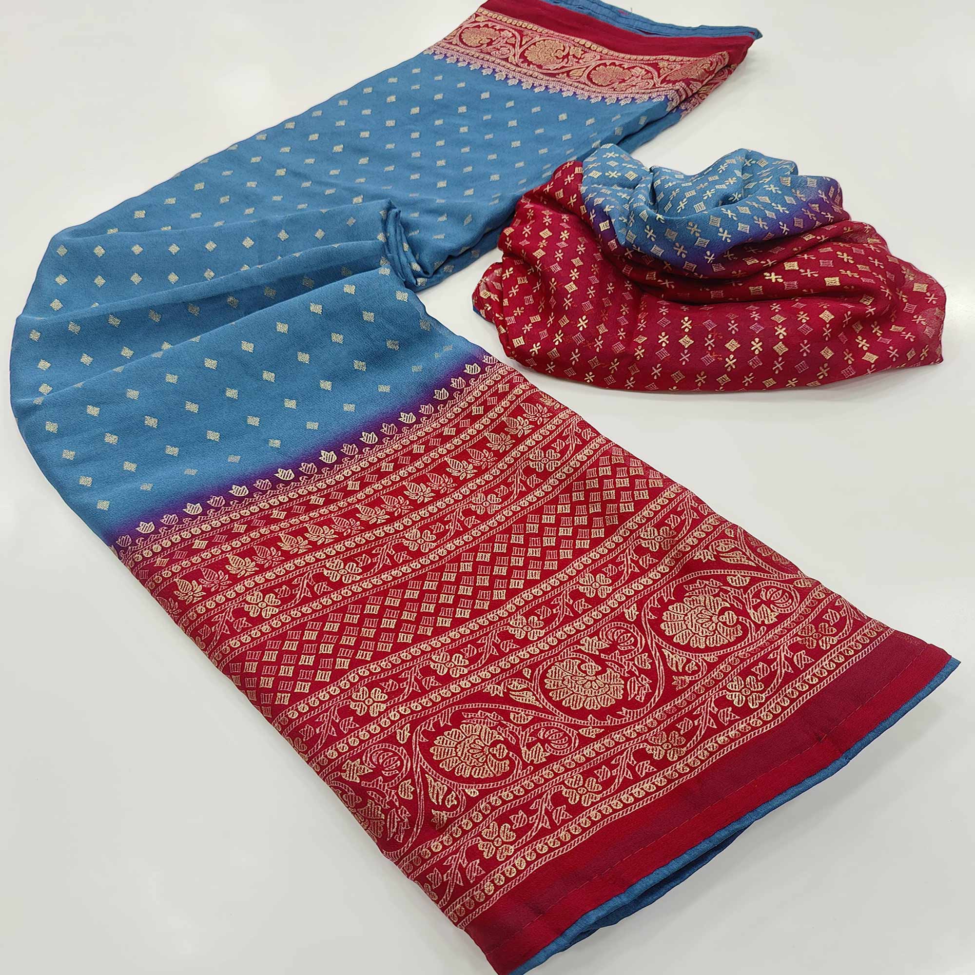 Blue Foil Printed Georgette Saree