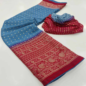 Blue Foil Printed Georgette Saree