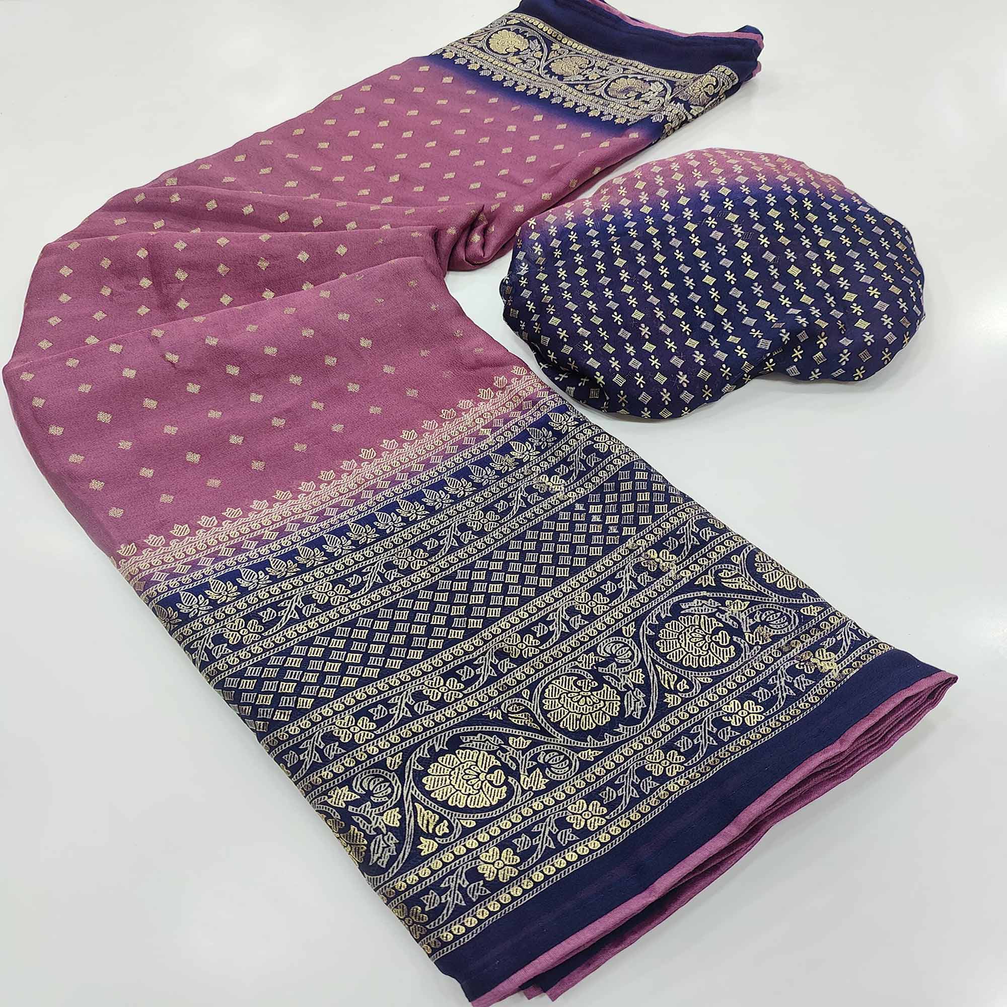 Pink Foil Printed Georgette Saree