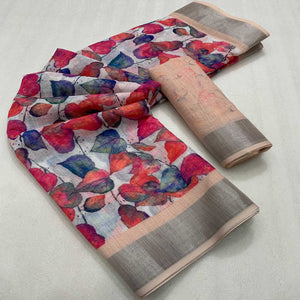 Multicolor Floral Digital Printed Linen Saree
