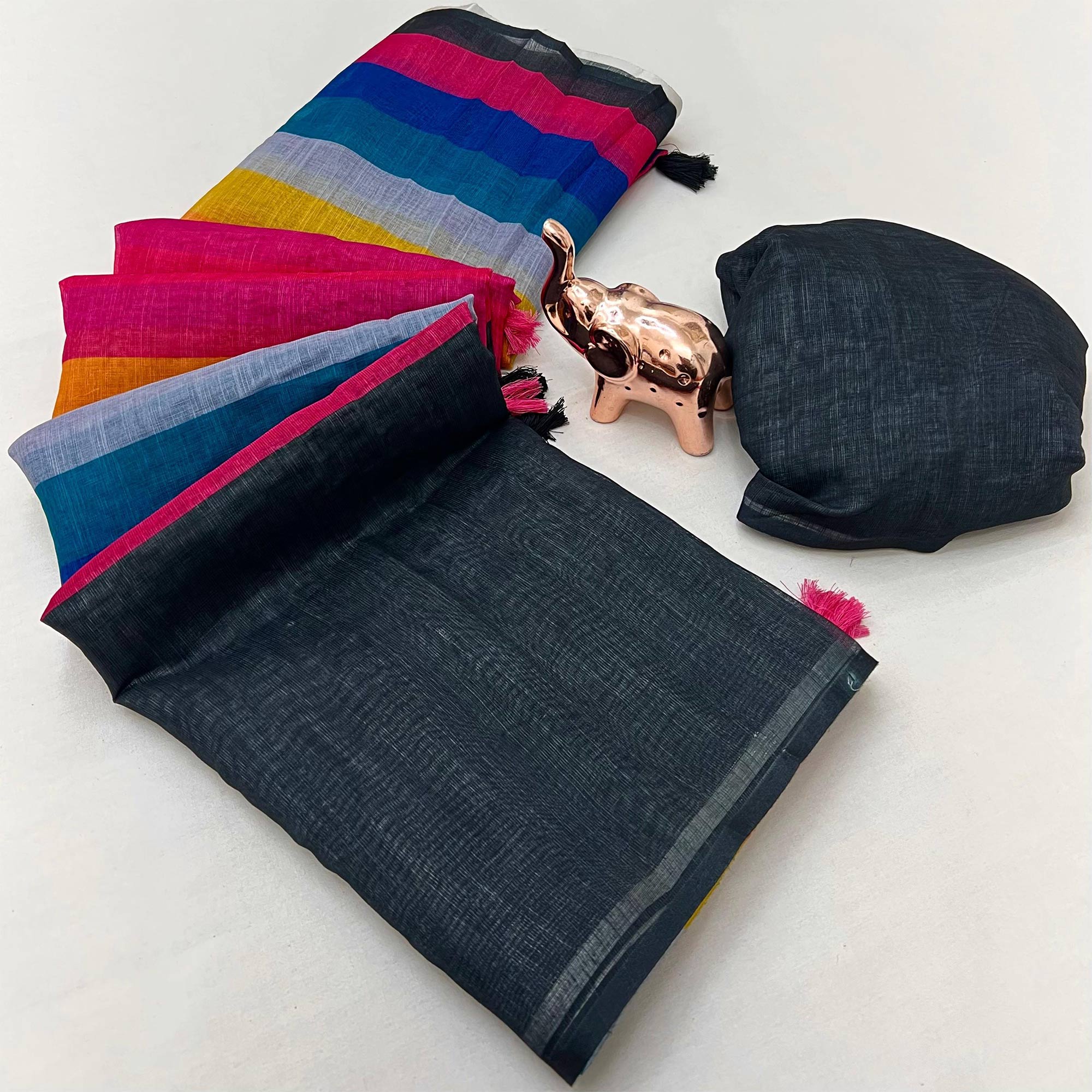 Multicolor Soft Linen Saree with Artistic Print