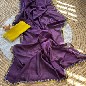 Purple Partywear Vichitra Silk Saree Featuring Exquisite Swarovski Stone Work