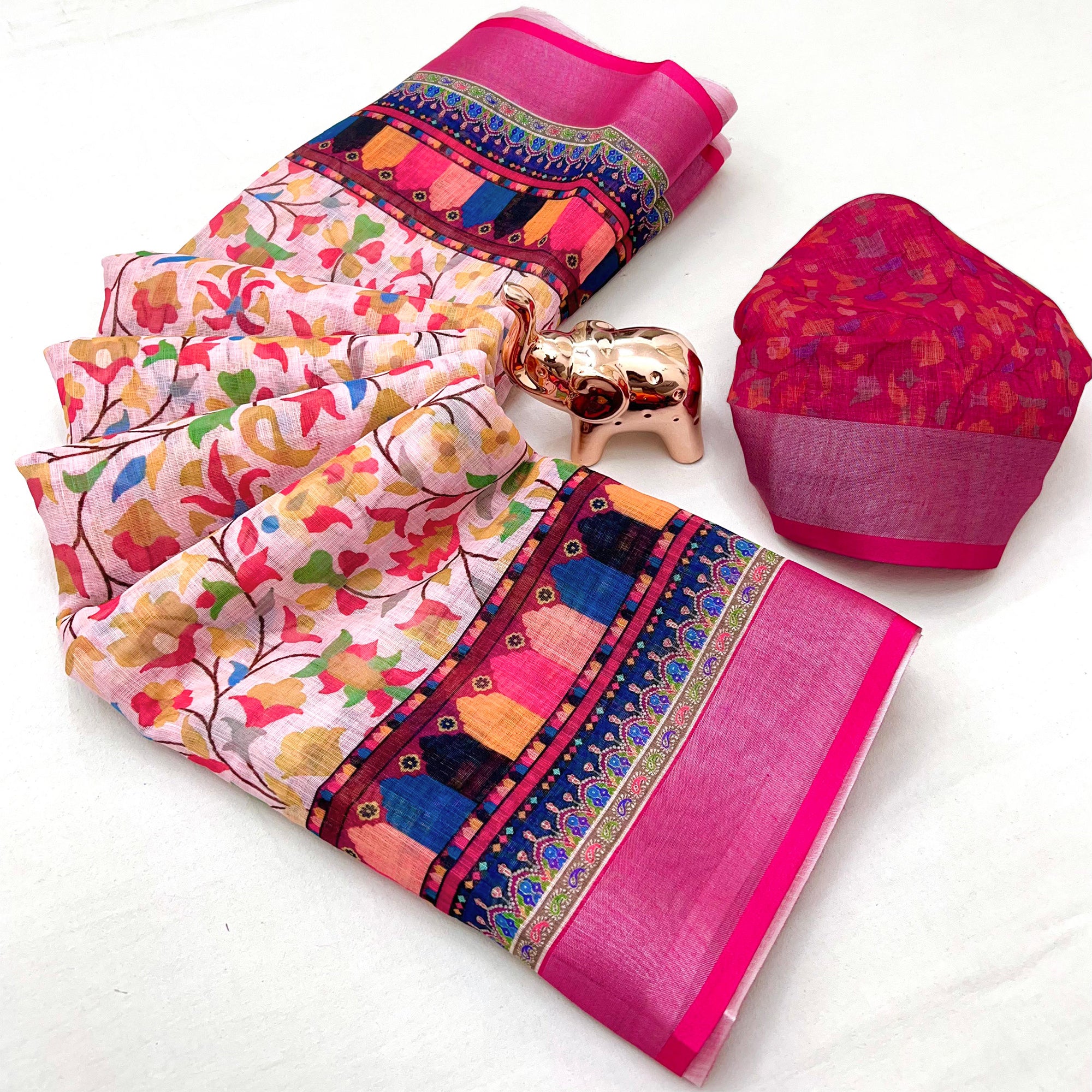 Soft & Comfortable Light Pink Linen Saree with Modern Printed Styling