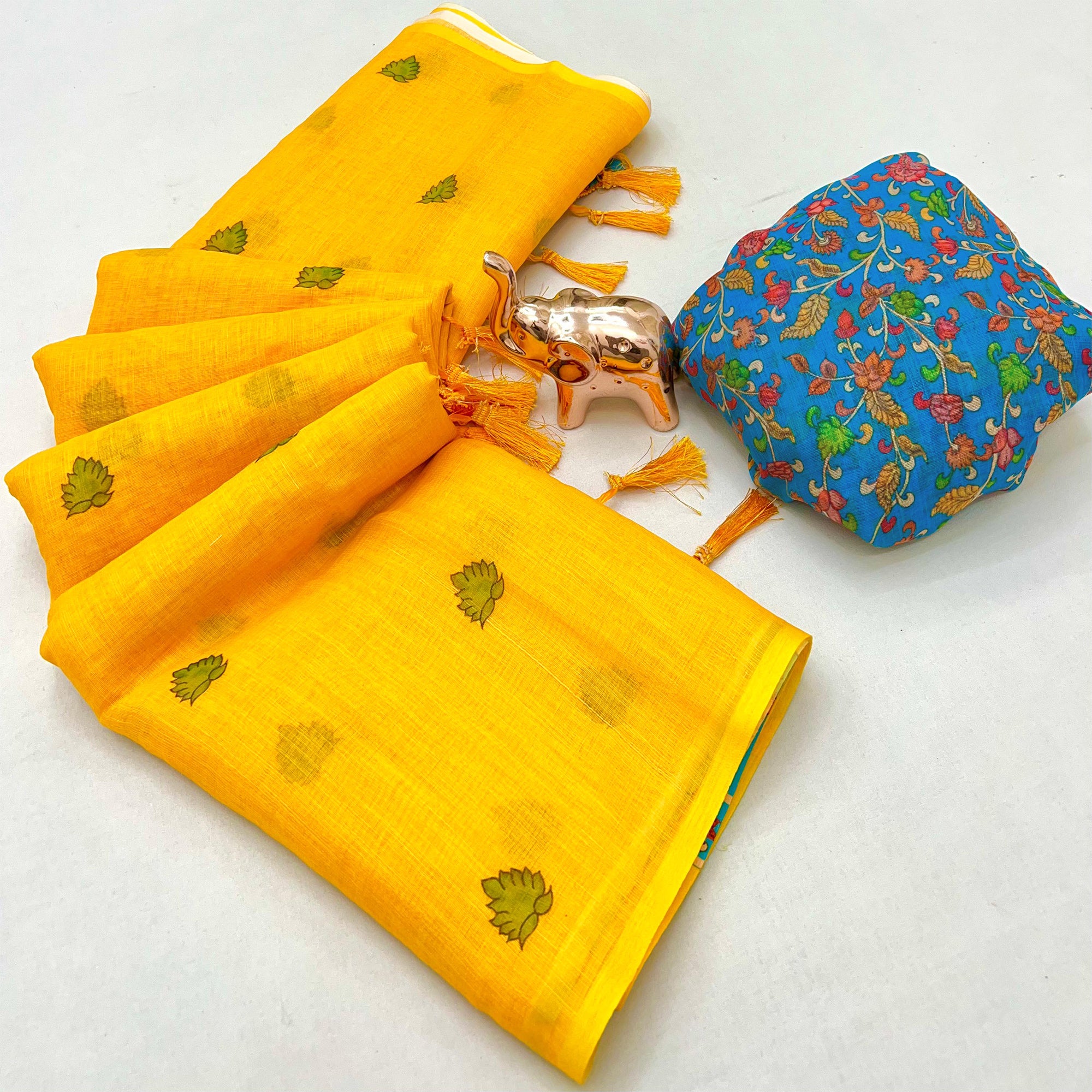 Soft & Comfortable Yellow Linen Saree with Modern Printed Styling
