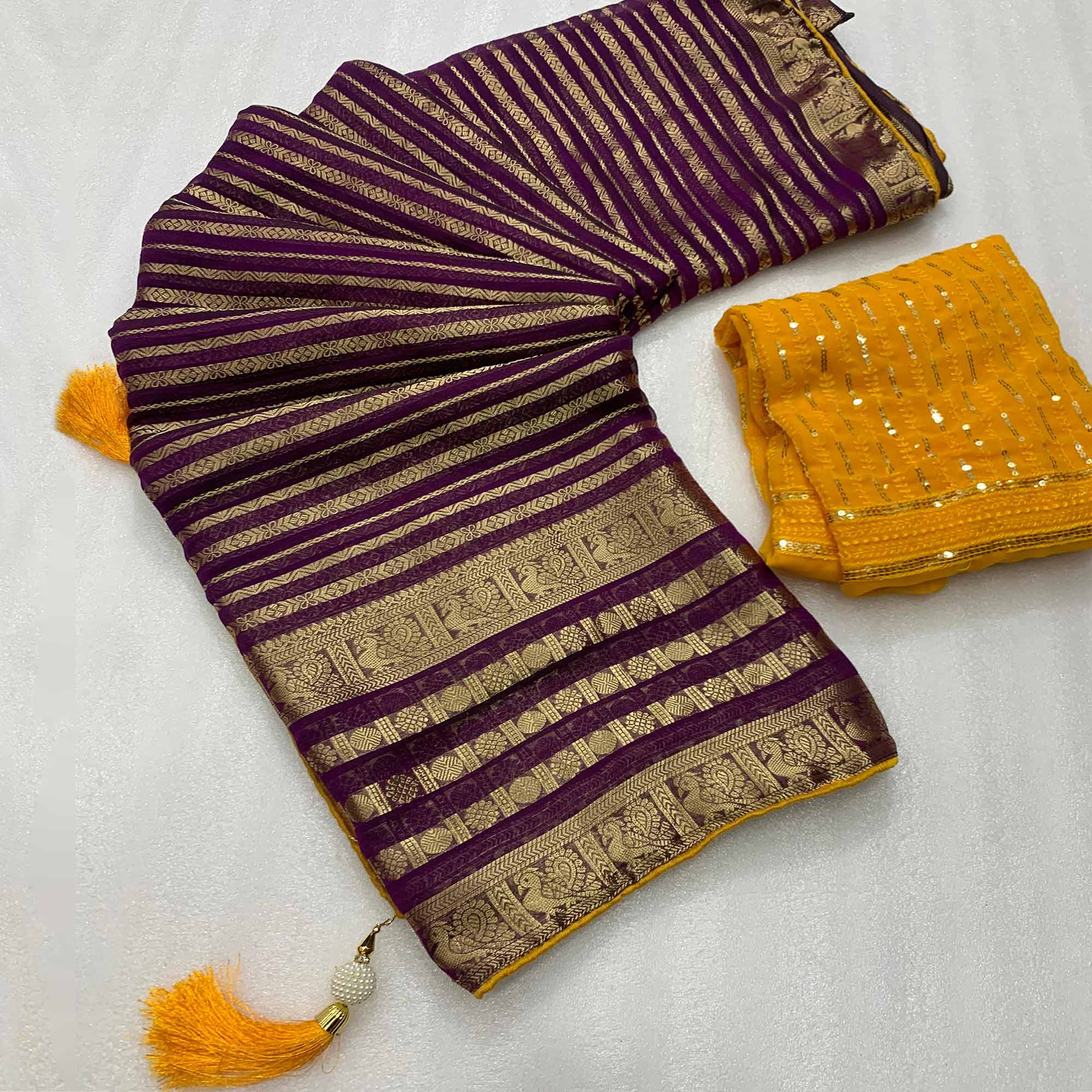 Purple Zari Work Woven Organza Saree