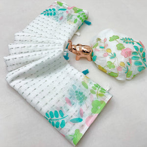 White Linen Cotton Saree with Intricate and Vibrant Digital Printed Designs